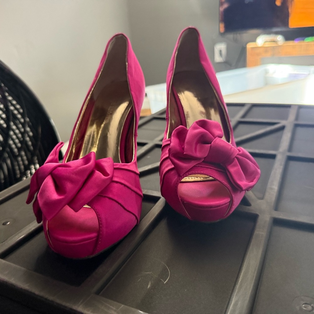 Audrey Brooke Fuchsia Peep-Toe Heels with Bow